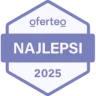 Odznaka Oferteo Najlepsi 2025, potwierdzająca jakość i profesjonalizm usług, jakie świadczy agencja marketingowa Gdańsk.